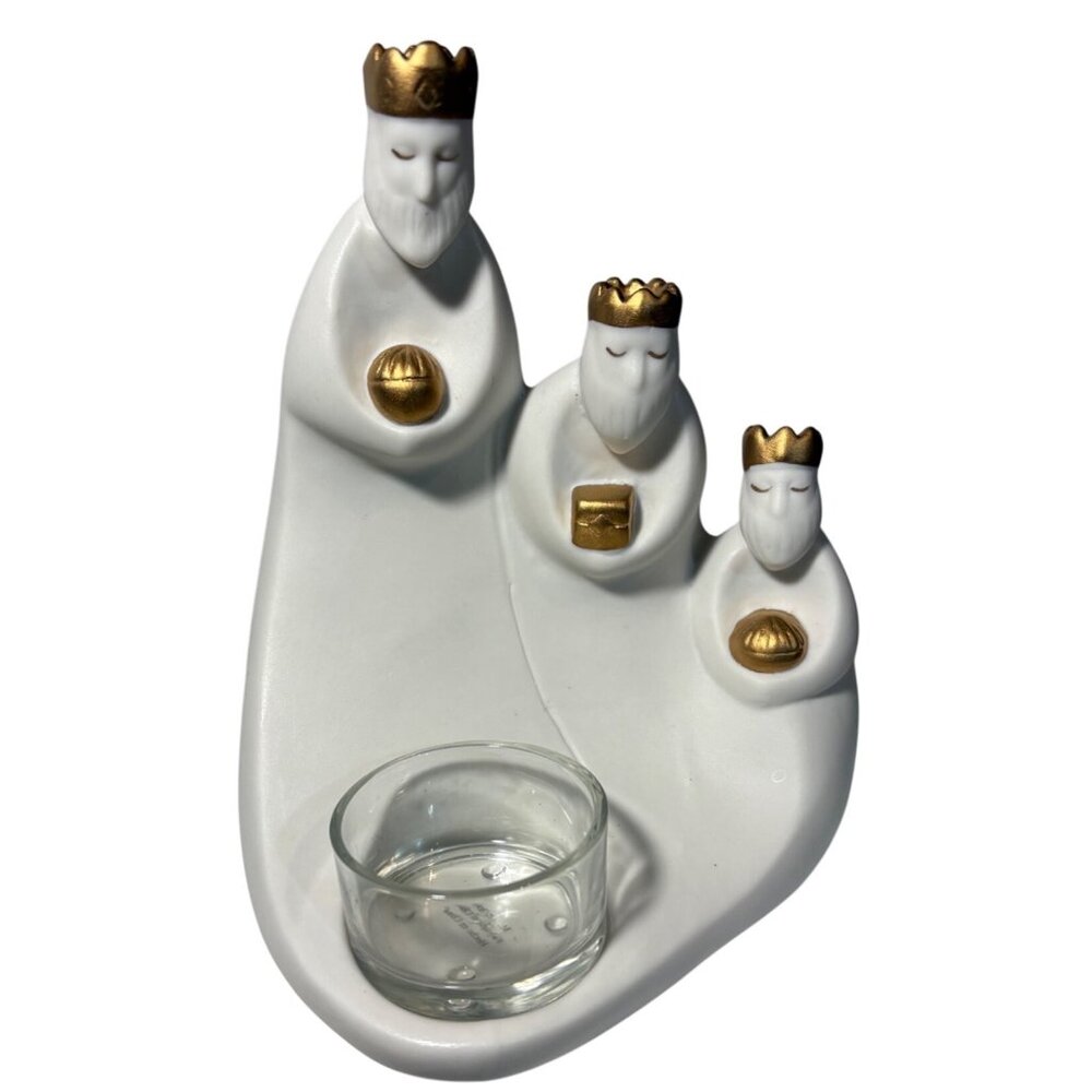 Partylite Three Wise Men Kings Tealight Candle Holder Glass Insert Gold Accents
